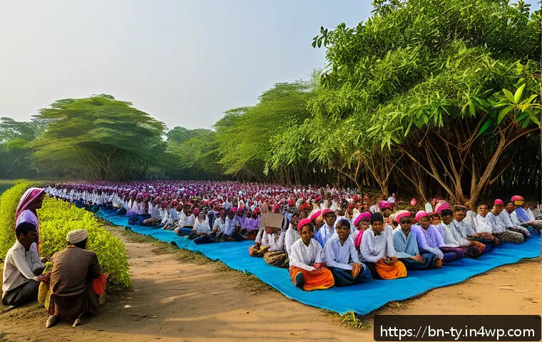 맹그로브 보존 활동의 효과적인 홍보 방법 - A vibrant village scene in rural Bangladesh featuring a community workshop held at a local school co...