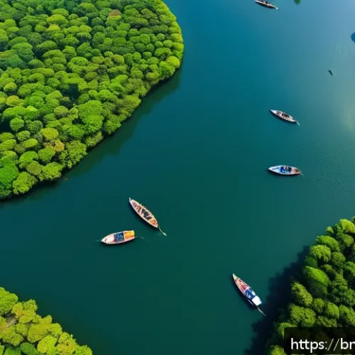 Home 30 맹그로브 생태계의 법적 보호 기준 - A detailed aerial view of a vibrant mangrove forest in Bangladesh, showcasing dense green foliage in...